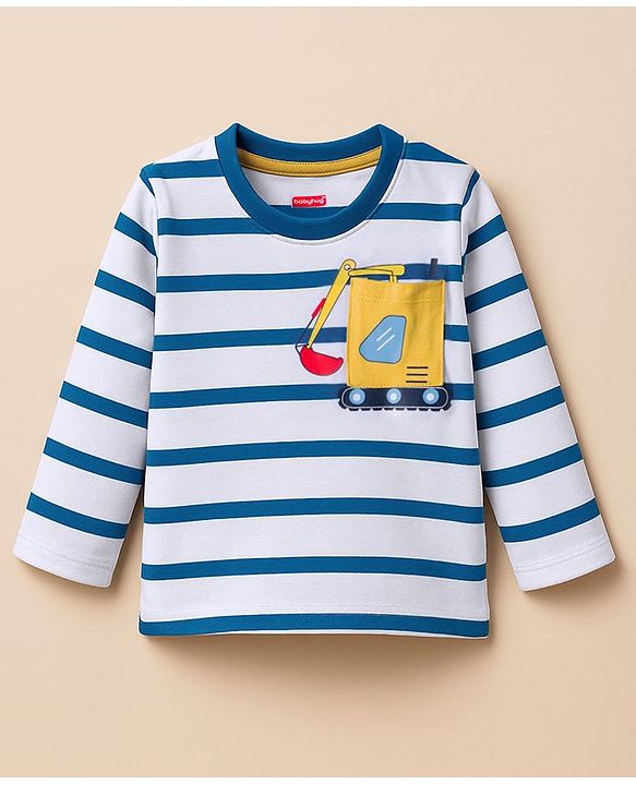 Babyhug 100% Cotton Single Jersey Knit Full Sleeves T-Shirt With Vehicle Print - Navy Blue