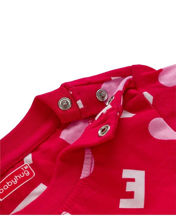 Babyhug Cotton Knit Full Sleeves Co-ord Night Suit With Heart Print - Red