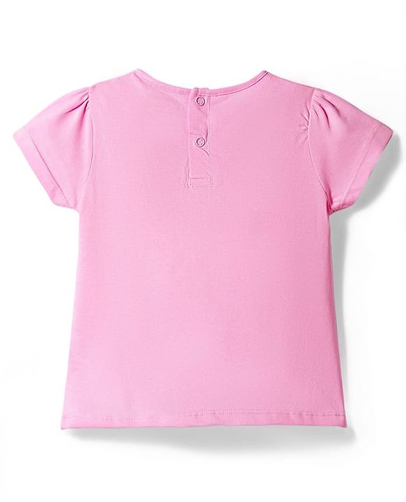 Babyhug Denim Woven Frock with Half Sleeves Inner Tee & Floral Embroidery - Blue & Pink