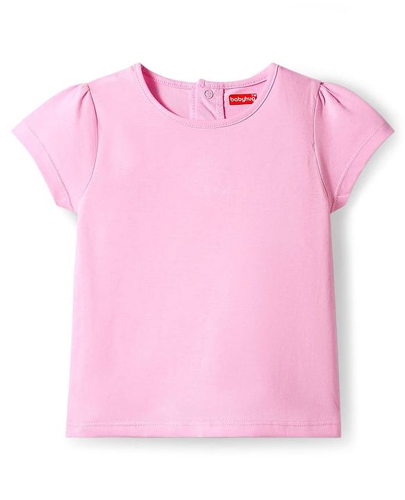 Babyhug Denim Woven Frock with Half Sleeves Inner Tee & Floral Embroidery - Blue & Pink