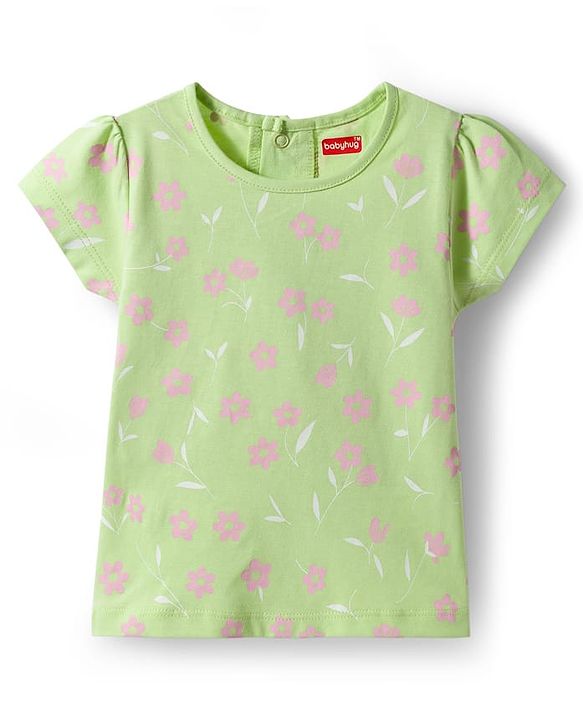 Babyhug Denim Woven Half Sleeves Frock with Inner T-Shirt & Floral Embroidery - Blue