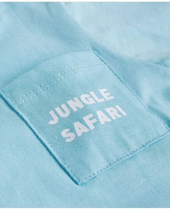 Babyhug 100% Cotton Knit Full Sleeves T-Shirt with Safari Theme Print - Light Blue