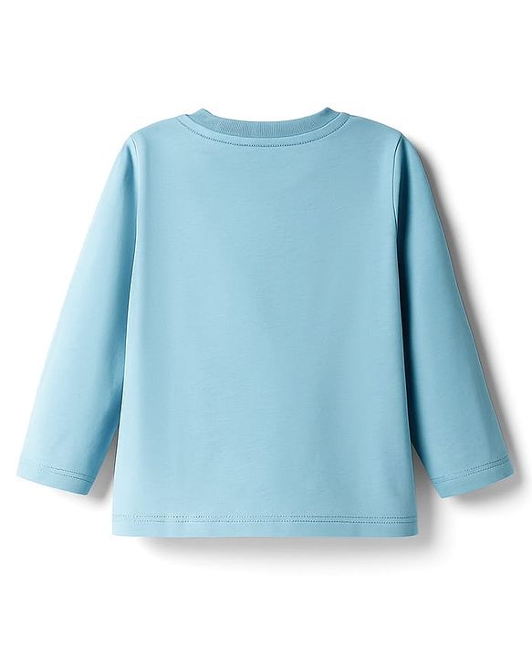 Babyhug 100% Cotton Knit Full Sleeves T-Shirt with Safari Theme Print - Light Blue