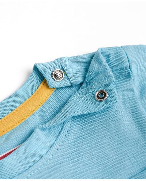 Babyhug 100% Cotton Knit Full Sleeves T-Shirt with Safari Theme Print - Light Blue