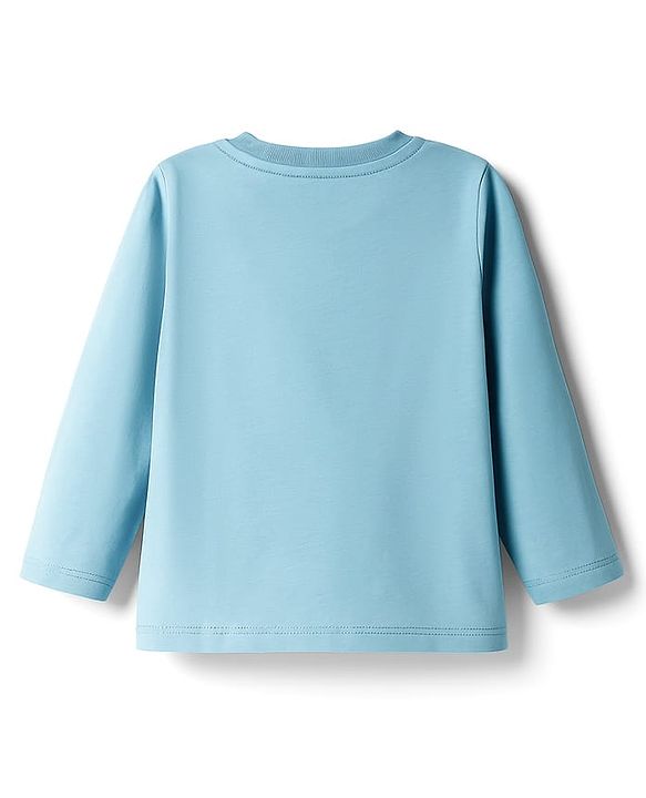Babyhug 100% Cotton Knit Full Sleeves T-Shirt with Safari Theme Print - Light Blue