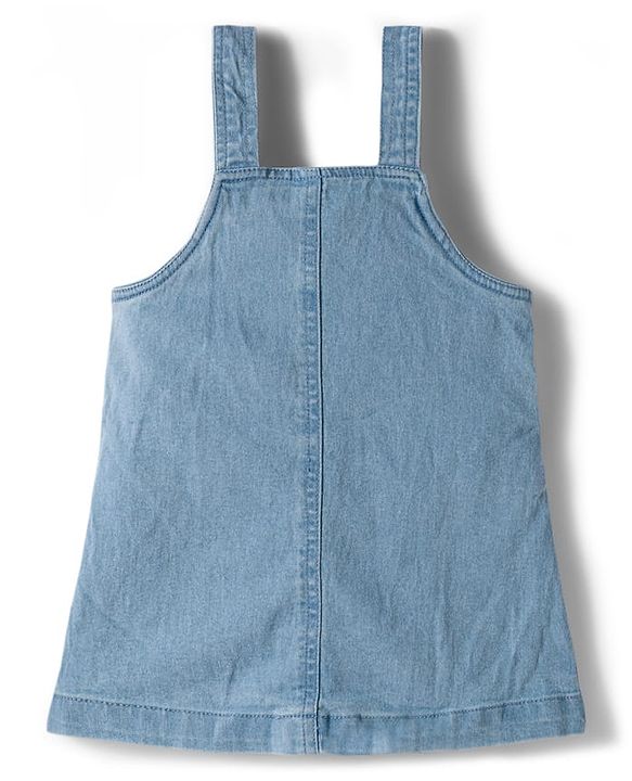 Babyhug Denim Woven Half Sleeves Frock with Inner T-Shirt & Floral Embroidery - Blue