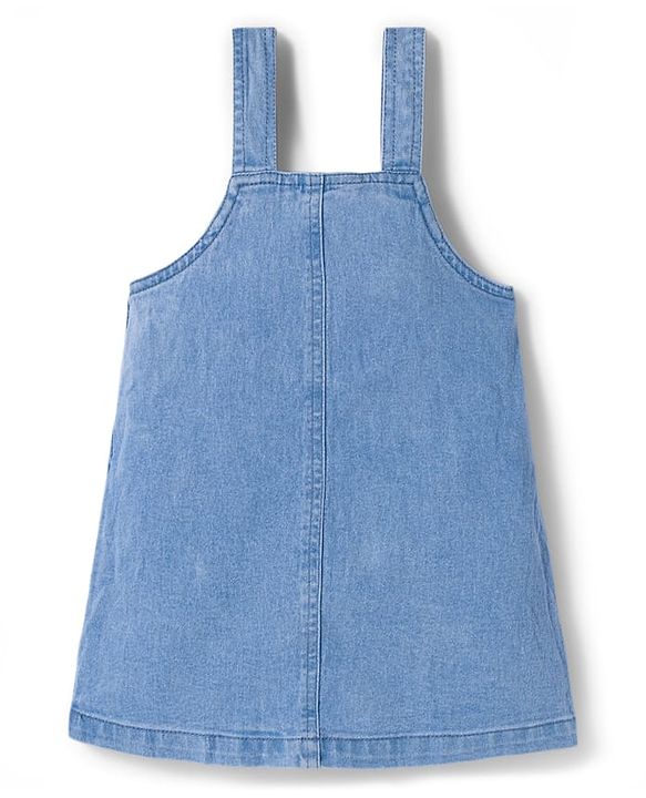 Babyhug Denim Woven Half Sleeves Frock with Inner T-Shirt & Floral Embroidery - Blue