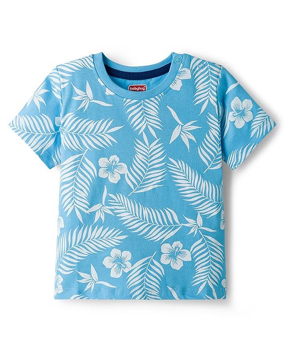 Babyhug 100% Cotton Knit Half Sleeves T-Shirts With Tropical Theme Print Pack of 3 - Peach Green & Blue