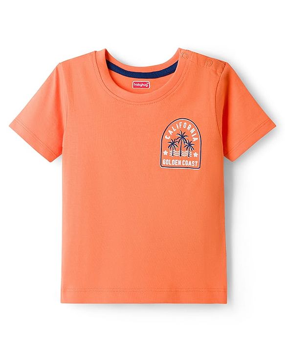 Babyhug 100% Cotton Knit Half Sleeves T-Shirts With Tropical Theme Print Pack of 3 - Peach Green & Blue