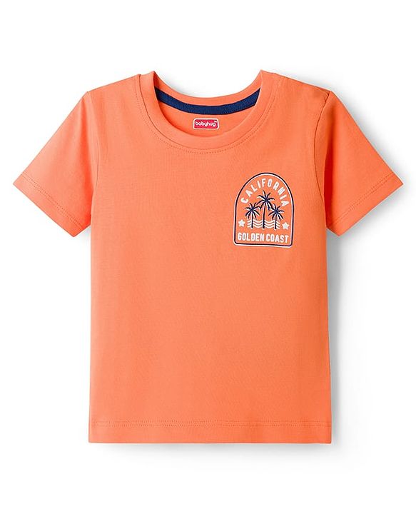 Babyhug 100% Cotton Knit Half Sleeves T-Shirts With Tropical Theme Print Pack of 3 - Peach Green & Blue