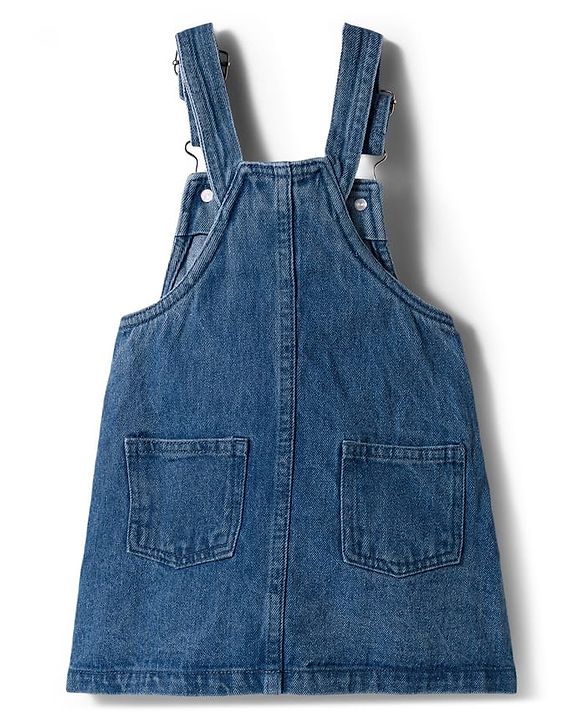 Babyhug Denim Woven Half Sleeves Tee With Frock & Animal Embriodery - Blue