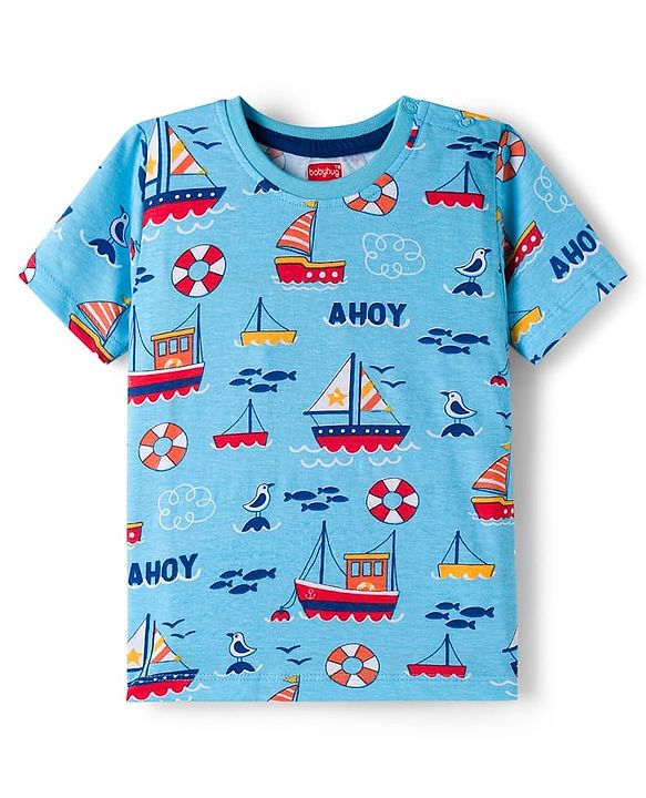 Babyhug 100% Cotton Knit Half Sleeves T-Shirts With Nautical Theme Print Pack of 3 - Yellow Red & Blue