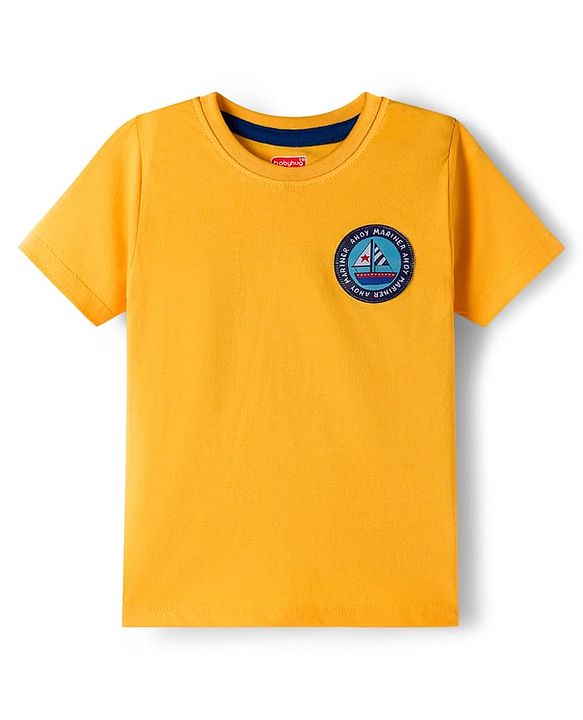 Babyhug 100% Cotton Knit Half Sleeves T-Shirts With Nautical Theme Print Pack of 3 - Yellow Red & Blue