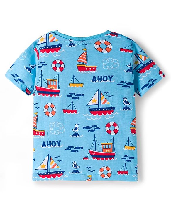 Babyhug 100% Cotton Knit Half Sleeves T-Shirts With Nautical Theme Print Pack of 3 - Yellow Red & Blue