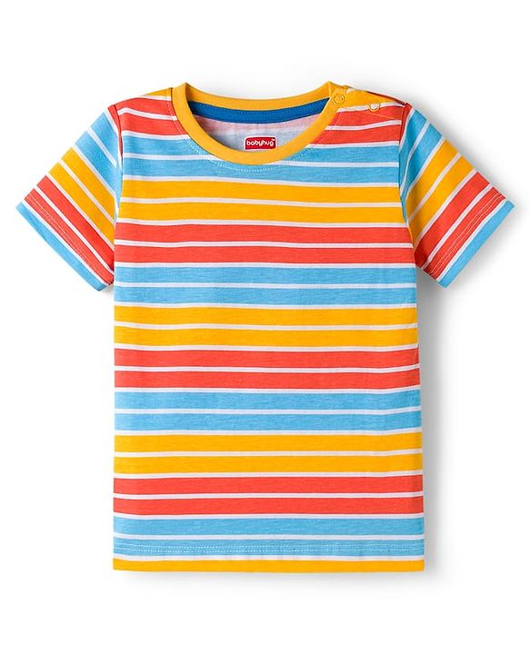 Babyhug 100% Cotton Knit Half Sleeves T-Shirts With Animal Print Pack of 3 - Blue Orange & Yellow