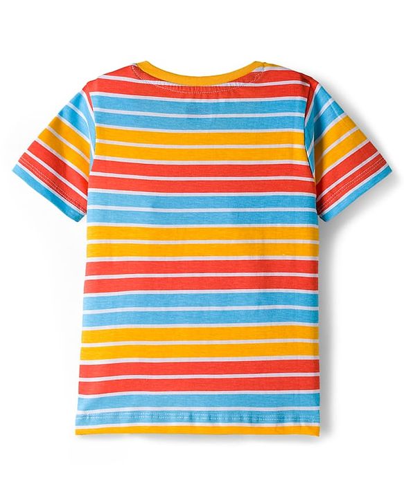 Babyhug 100% Cotton Knit Half Sleeves T-Shirts With Animal Print Pack of 3 - Blue Orange & Yellow