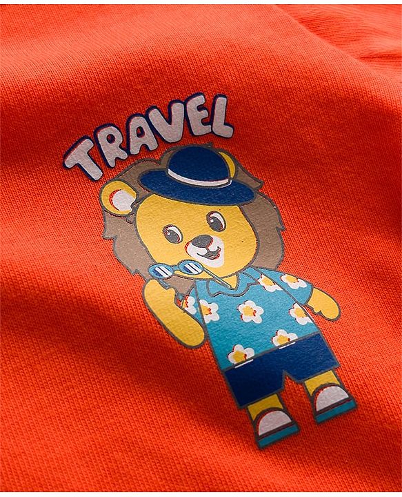 Babyhug 100% Cotton Knit Half Sleeves T-Shirts With Animal Print Pack of 3 - Blue Orange & Yellow