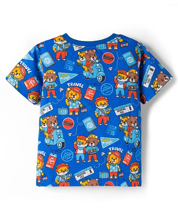 Babyhug 100% Cotton Knit Half Sleeves T-Shirts With Animal Print Pack of 3 - Blue Orange & Yellow