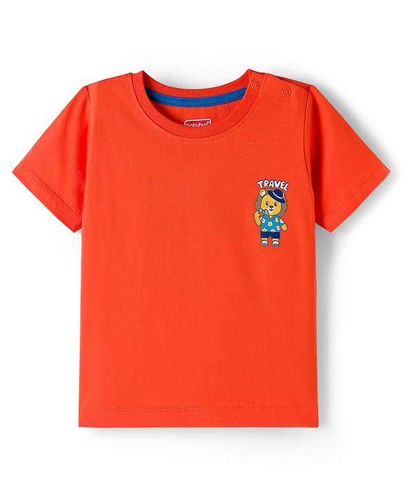 Babyhug 100% Cotton Knit Half Sleeves T-Shirts With Animal Print Pack of 3 - Blue Orange & Yellow