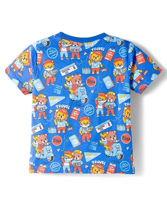 Babyhug 100% Cotton Knit Half Sleeves T-Shirts With Animal Print Pack of 3 - Blue Orange & Yellow