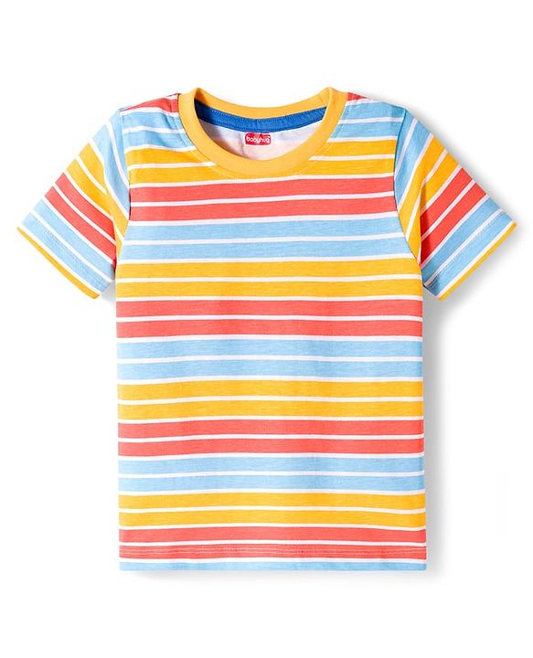 Babyhug 100% Cotton Knit Half Sleeves T-Shirts With Animal Print Pack of 3 - Blue Orange & Yellow