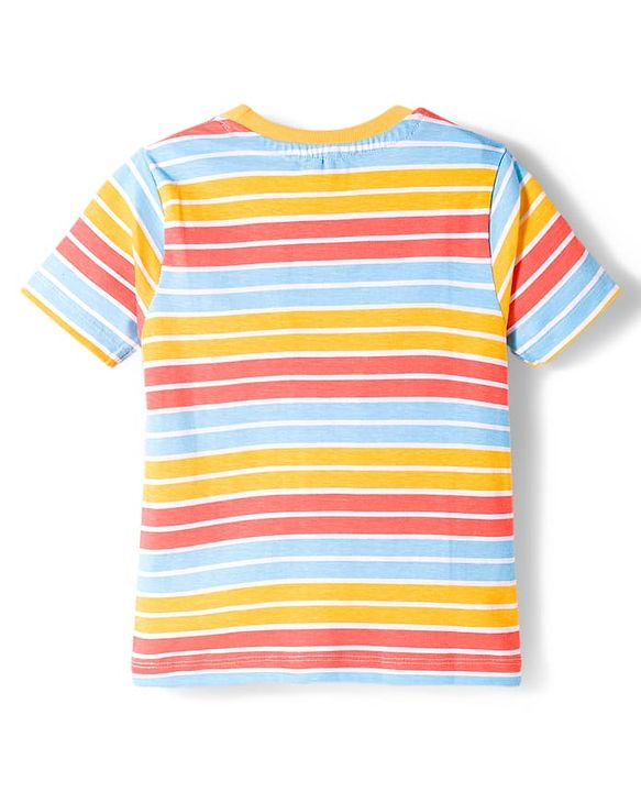 Babyhug 100% Cotton Knit Half Sleeves T-Shirts With Animal Print Pack of 3 - Blue Orange & Yellow