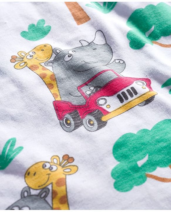 Babyhug 100% Cotton Knit Half Sleeves T-Shirts with Safari Theme Print Pack of 3 - Multicolor