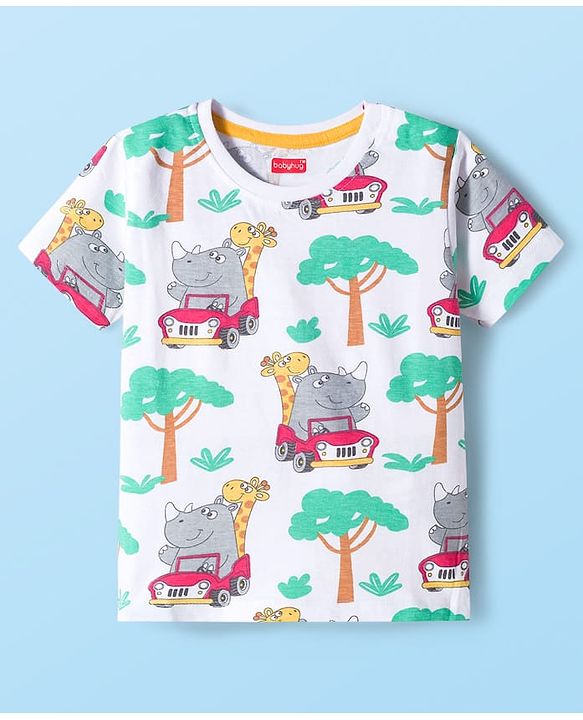 Babyhug 100% Cotton Knit Half Sleeves T-Shirts with Safari Theme Print Pack of 3 - Multicolor