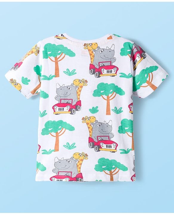 Babyhug 100% Cotton Knit Half Sleeves T-Shirts with Safari Theme Print Pack of 3 - Multicolor