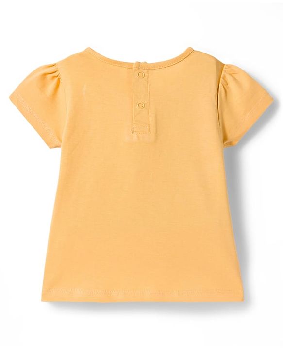 Babyhug Denim Woven Half Sleeves Frill Detailed Frock with Inner T-Shirt & Floral Embroidery - Blue