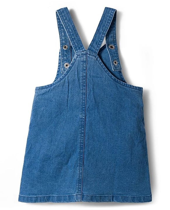 Babyhug Denim Woven Half Sleeves T-Shirt With Frock & Floral Embriodery - Blue