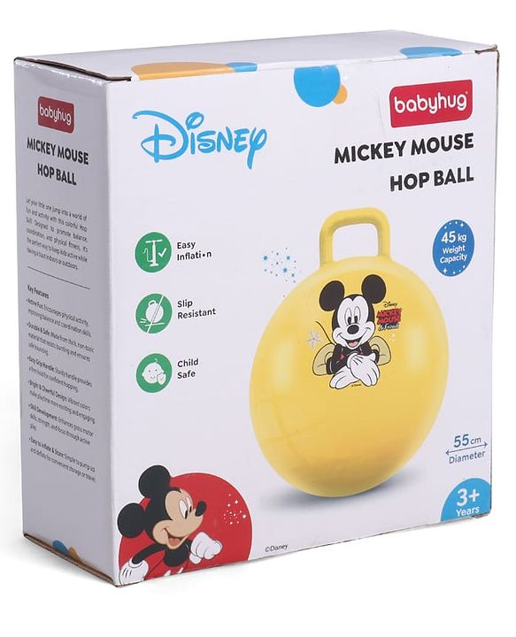 Babyhug Disney HOP Ball 58 cm - Yellow| Bounce Rubber Hop Ball| Jumping & Bouncing Ball For Boys Girls| Indoor & Outdoor Activity Toy| Best Activity Gift For Kids| BIS Certified| 45kg Weight Capacity