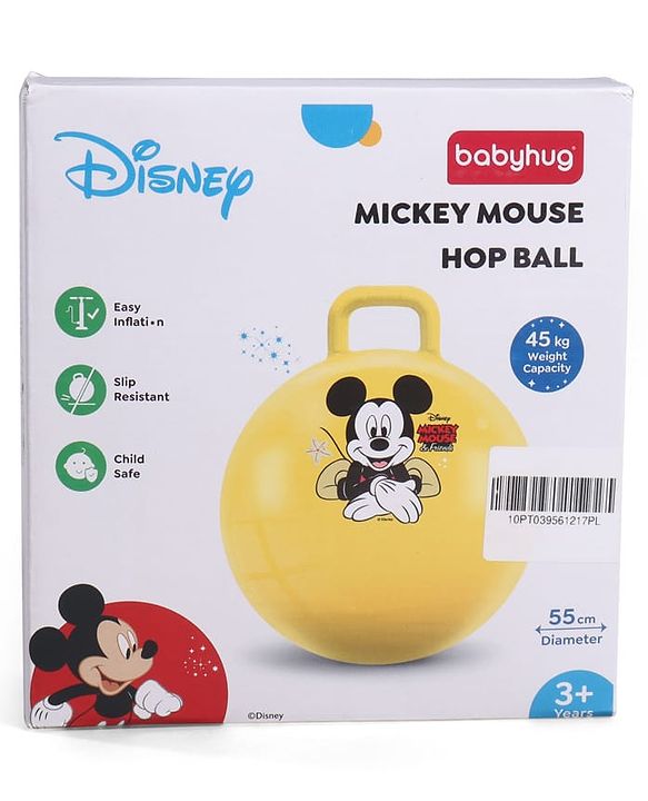 Babyhug Disney HOP Ball 58 cm - Yellow| Bounce Rubber Hop Ball| Jumping & Bouncing Ball For Boys Girls| Indoor & Outdoor Activity Toy| Best Activity Gift For Kids| BIS Certified| 45kg Weight Capacity