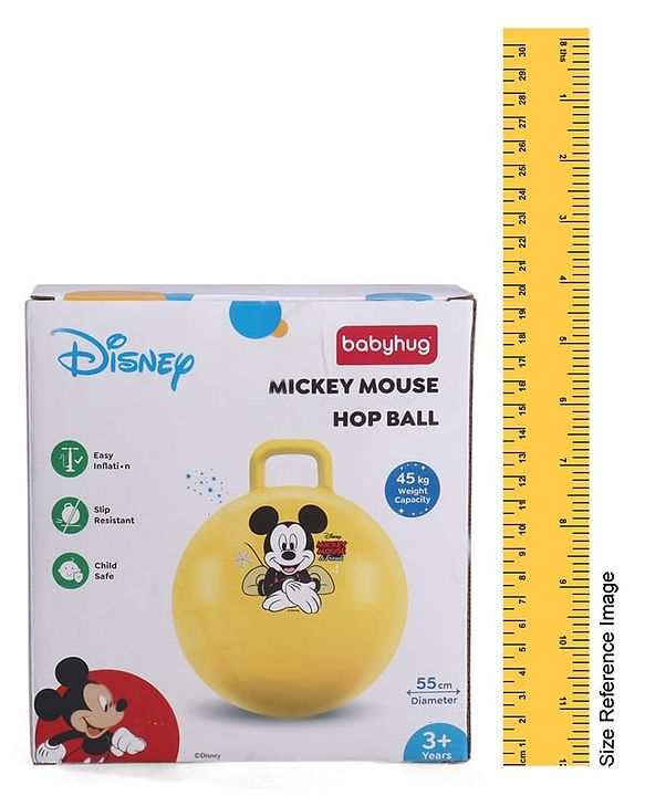 Babyhug Disney HOP Ball 58 cm - Yellow| Bounce Rubber Hop Ball| Jumping & Bouncing Ball For Boys Girls| Indoor & Outdoor Activity Toy| Best Activity Gift For Kids| BIS Certified| 45kg Weight Capacity