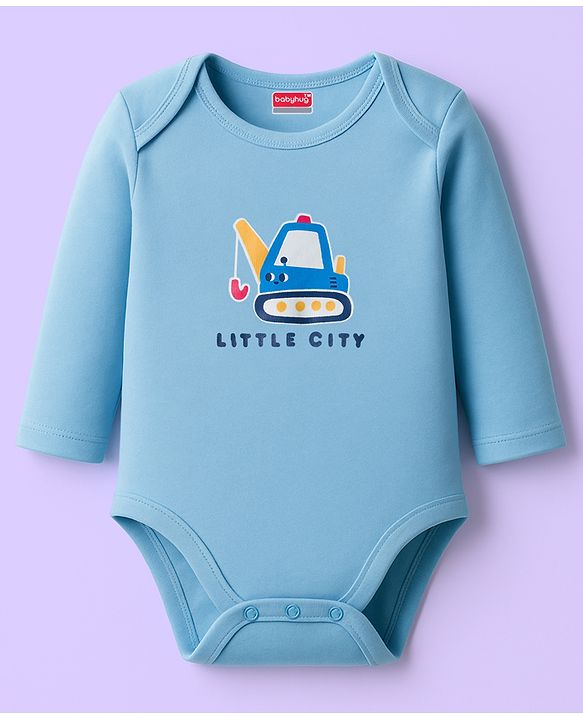 Babyhug 100% Cotton Interlock Knit Onesies With Vehicle Print Pack Of 3 - Yellow White & Blue