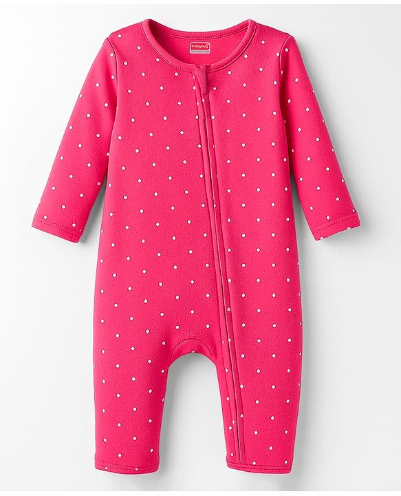 Babyhug 100% Cotton Knit Full Sleeves Rompers With Floral & Polka Dot Print Pack of 2 - Navy Blue & Pink