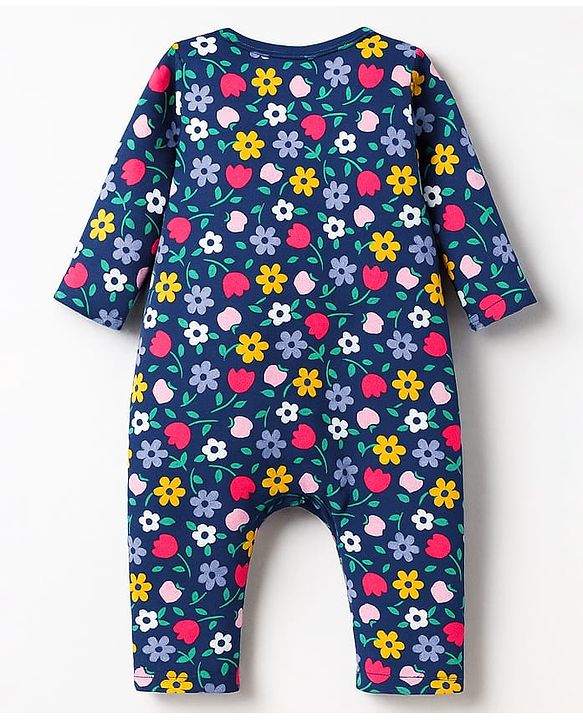 Babyhug 100% Cotton Knit Full Sleeves Rompers With Floral & Polka Dot Print Pack of 2 - Navy Blue & Pink