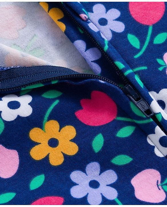 Babyhug 100% Cotton Knit Full Sleeves Rompers With Floral & Polka Dot Print Pack of 2 - Navy Blue & Pink
