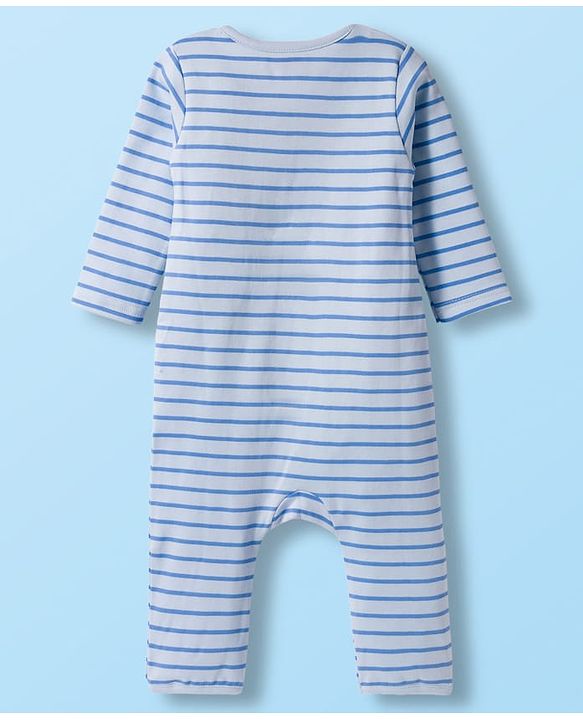 Babyhug 100% Cotton Interlock Knit Romper With Nautical Theme Print Pack of 2 - Blue & White