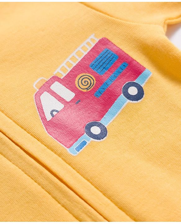 Babyhug 100% Cotton Knit Full Sleeves Romper With Vehicle Print Pack of 2 - Yellow & White
