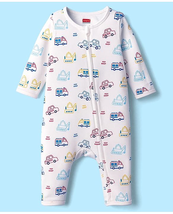 Babyhug 100% Cotton Knit Full Sleeves Romper With Vehicle Print Pack of 2 - Yellow & White