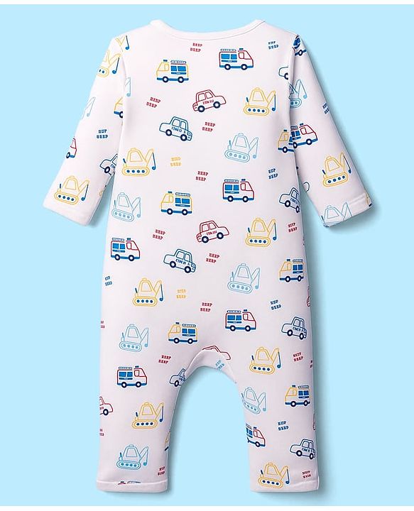Babyhug 100% Cotton Knit Full Sleeves Romper With Vehicle Print Pack of 2 - Yellow & White