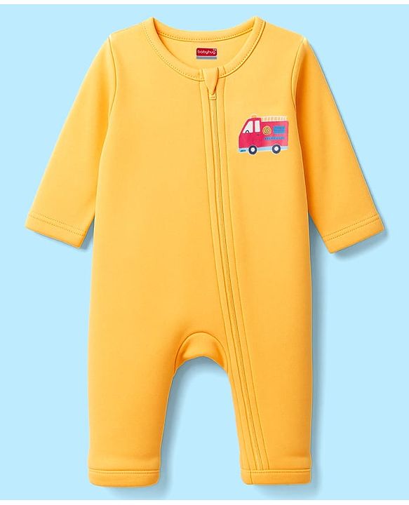 Babyhug 100% Cotton Knit Full Sleeves Romper With Vehicle Print Pack of 2 - Yellow & White