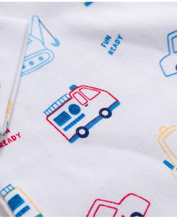 Babyhug 100% Cotton Knit Full Sleeves Romper With Vehicle Print Pack of 2 - Yellow & White
