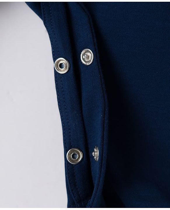 Babyhug 100% Cotton Knit Full Sleeves Romper With Text Print & Bow Applique - Navy Blue