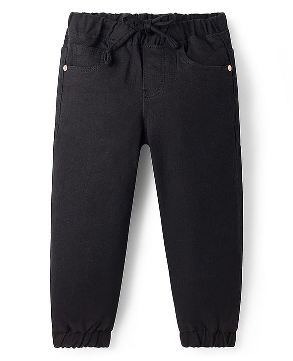 Babyhug Full Length Washed Denim Joggers With Stretch - Black