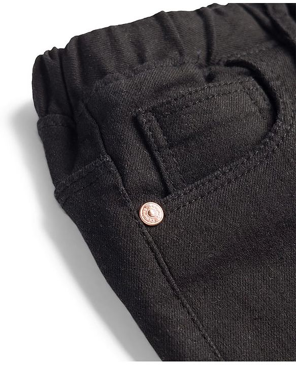 Babyhug Full Length Washed Denim Joggers With Stretch - Black