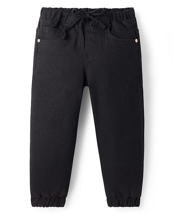 Babyhug Full Length Washed Denim Joggers With Stretch - Black