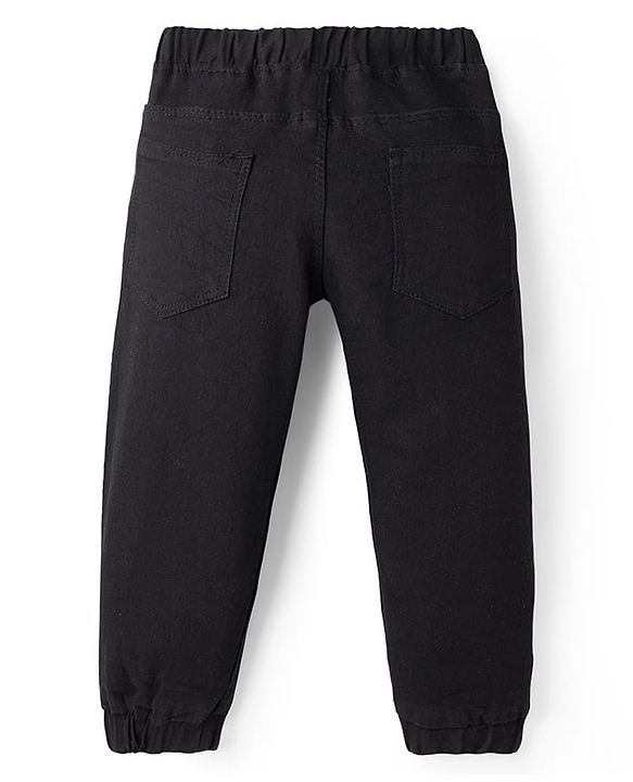 Babyhug Full Length Washed Denim Joggers With Stretch - Black