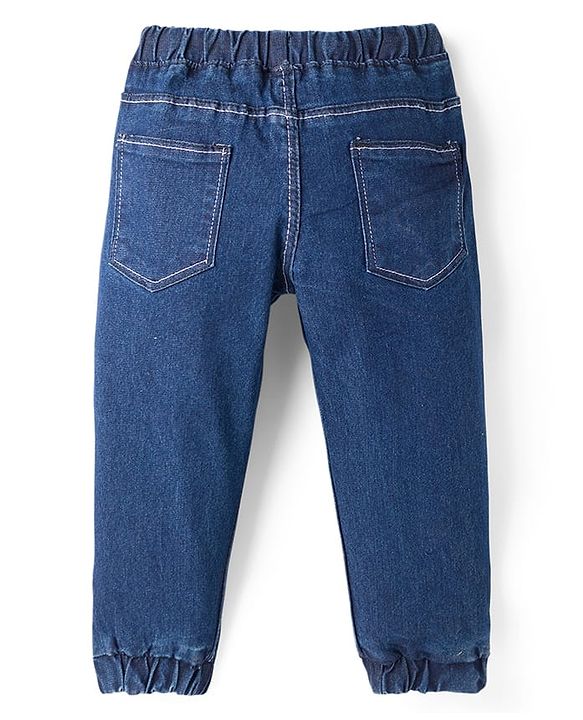 Babyhug Full Length Washed Denim Joggers With Stretch - Black